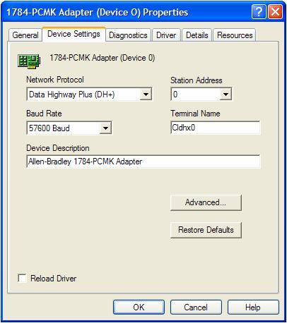 The fields and options you will see, and the settings you should use, will depend on the specific card you are editing. In this example, we are using a 1784-PCMK. 6.