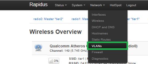 Navigate back to the VLAN page by clicking the Network Tab and selecting the VLANs in the drop down menu.