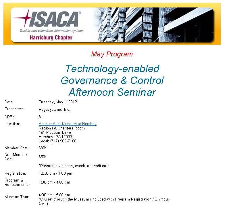 Your Opinion Counts At the conclusion of the Technology-enabled Governance & Control seminar, ISACA will be conducting a short survey to allow you the opportunity to voice your opinion so we may