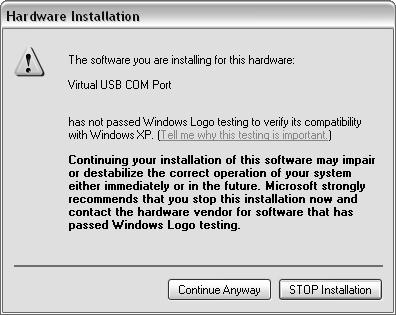 Hardware Setup i Note: this warning is related to the fact that the USB driver used by the Evaluation Board is not digitally signed by Microsoft, and Windows considers it to