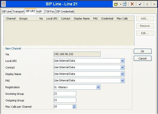 5.4.3. SIP Line - SIP URI Tab A SIP URI entry must be created to match each incoming number that Avaya IP Office will accept on this line.