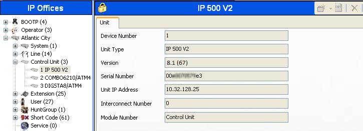 To view the physical hardware comprising the IP Office system, expand the components under the Control Unit in the Navigation pane.