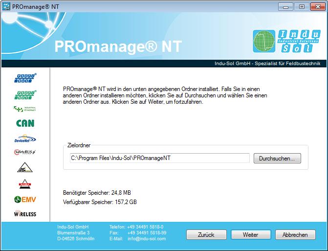 Installation PROmanage NT 2.3 Installation process Select a language and confirm with 'Next'. Select the required program components for your system and confirm with 'Next'.