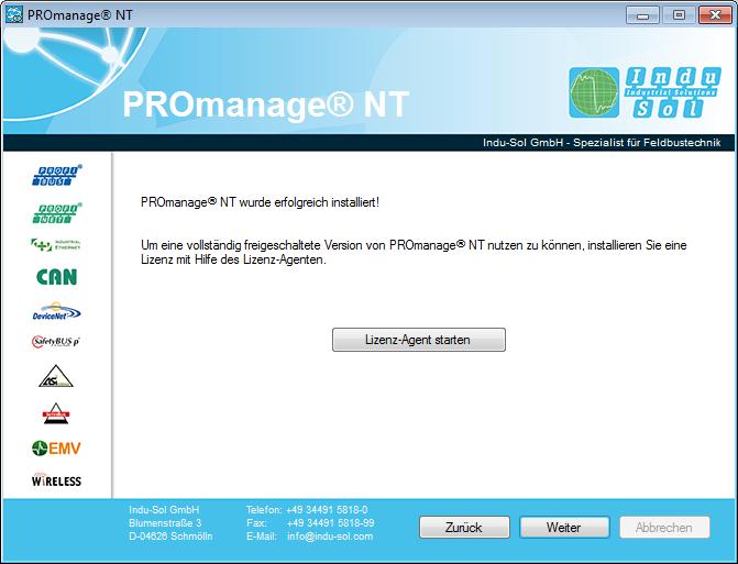 Installation PROmanage NT Within the installation process it is also possible to perform the licensing for PROmanage NT.