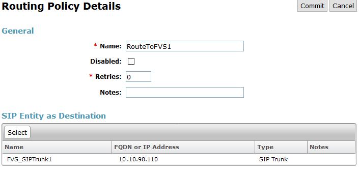 6.6. Administer Routing Policies Add two new routing policies, one for FVS and one for the new SIP trunks with Communication Manager.