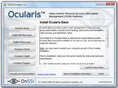 Installation Ocularis Base Figure 4 Install Ocularis Base Screen The Install Ocularis Base screen