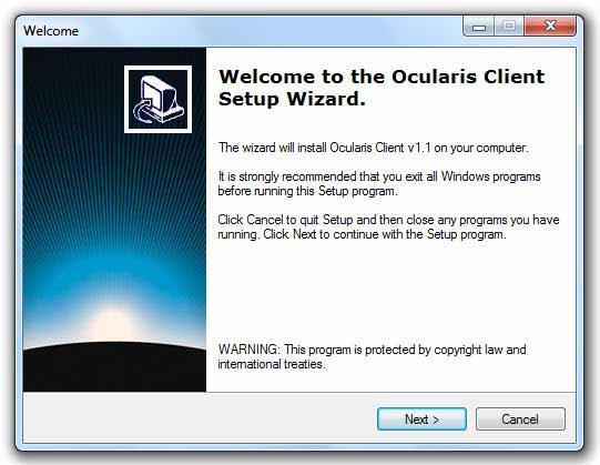 A message stating that the Wizard has successfully uninstalled Ocularis Client appears. Click OK. The Ocularis Client Setup Wizard appears.
