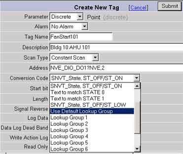 2.1.3 Applying the Conversion Code to a Tag In configuring the Discrete Tag in Advantech WebAccess to communicate with an ilon 100, the user will see the Default_MAP, Group_1, Group_2, etc.