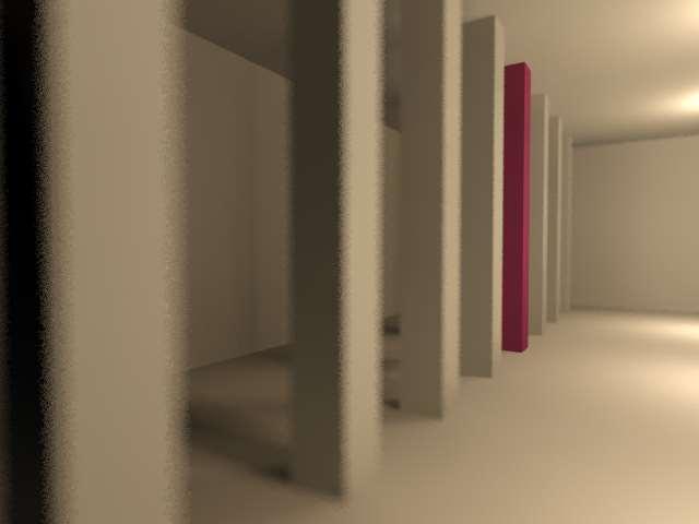 Depth of Field effect: to the fifth column (red one) Focus