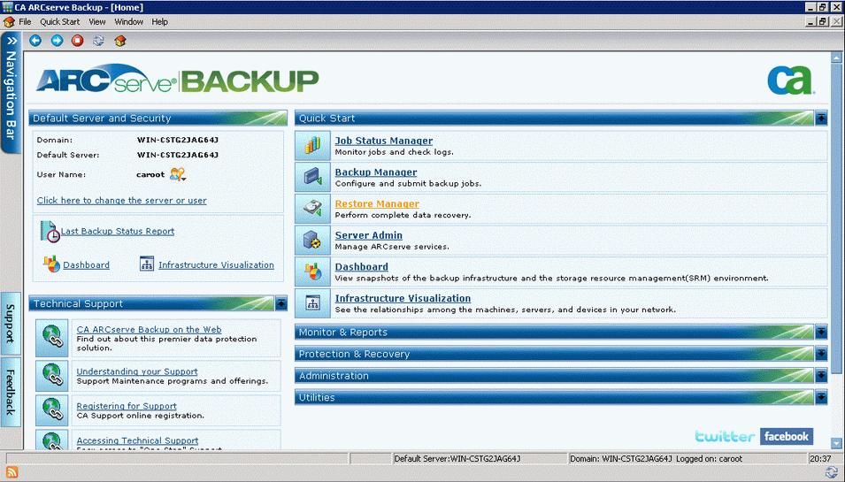 Restoring data Open the CA ARCserve backup Manager.