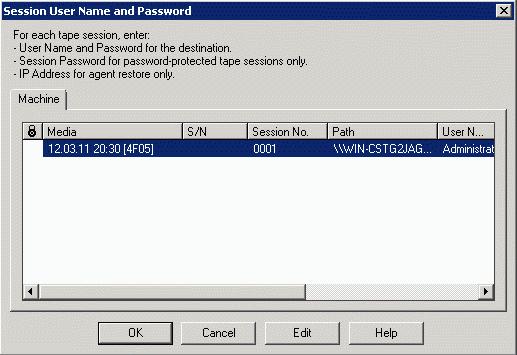 Select Media and press Edit for enter Session User Name and Password.