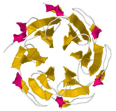 It has been shown that the active site of this protein contains three zinc ions in the middle of a barrel of seven alpha helices and seven beta sheets [62].