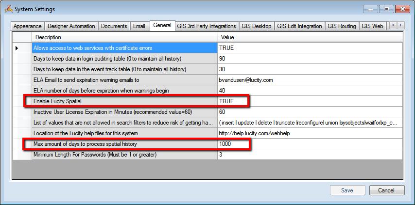 Cnfigure System Settings In UI Admin, system settings the fllwing must be cnfigured: 1. On the General tab, set the Enable Lucity Spatial t TRUE 2.
