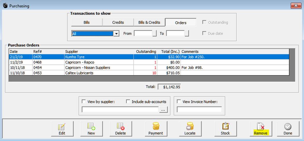 The new option is located at the top of the purchasing screen, on selection you will see your credits recorded for the selected date range are added to the bills display with totals changing