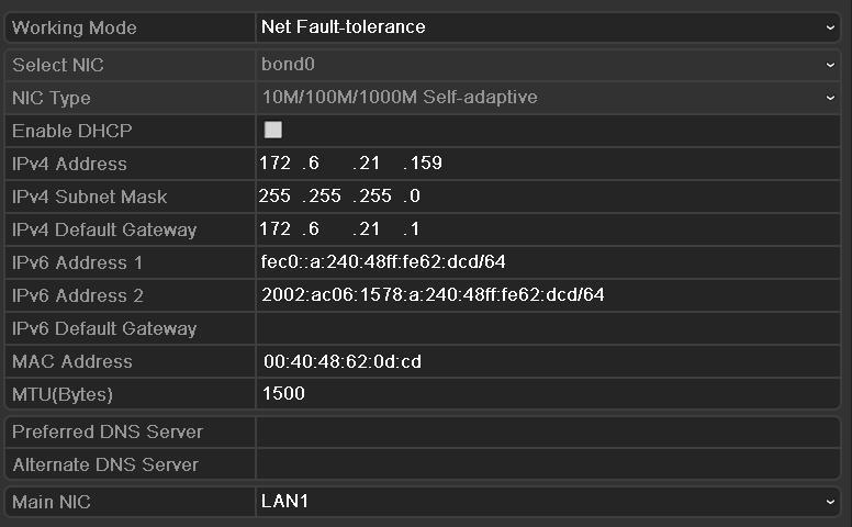 LAN1 or LAN2 in the NIC type field for parameter settings. You can select one NIC card as default route.