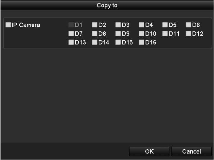 Click the Copy button to enter the Copy Camera menu, as shown in Figure 12. 18. Figure 12. 18 Copy Settings to Other Camera(s) 6. Select the camera (s) to be configured with the same quota settings.