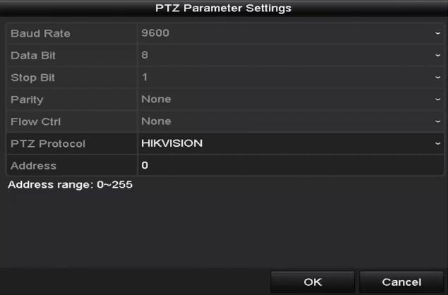 Chapter 4 PTZ Controls 4.1 Configuring PTZ Settings Follow the procedure to set the parameters for PTZ. The configuring of the PTZ parameters should be done before you control the PTZ camera. 1.