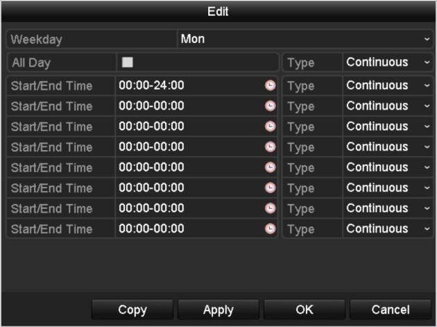 M&A: recording triggered by motion detection and alarm. You can delete the set schedule by clicking the None icon. 2) Choose the camera you want to configure.