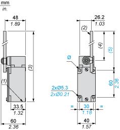 Dimensions Drawings Dimensions (1) 1 tapped entry 1/2" NPT (2) Ø 6 rod, length