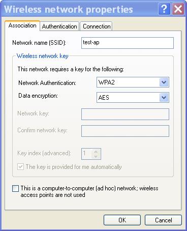 FIGURE 3 Wireless Network Properties Association Tab 4. Click on the Authentication tab (Figure 4). Select Protected EAP (PEAP) from the EAP type drop-down menu.