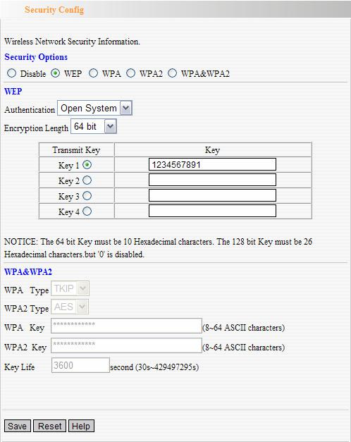 2. WEP setting: when user select WEP mode,wep goes into effect. a.