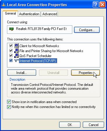3. In the dialogue box, please select Internet Protocol (TCP/IP) and click Properties. 4.