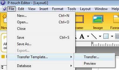 Transferring label templates with P-touch Transfer Express Transferring the label template to P-touch Transfer Manager 4 a Create the label layout you want to use as a template with P-touch Editor 5.
