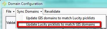 1. Frm the Dmain Cnfiguratin Results frm, click Sync Dmains>>Update GIS dmains t match Lucity picklists. 2.