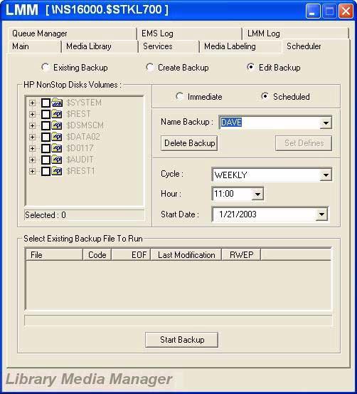 LMM GUI Operations 10. In the Start Date box, from the drop-down menu, select the initial date that you would like the backup to begin. 11. Click Start Backup. Use Figure 6-22 as an example.