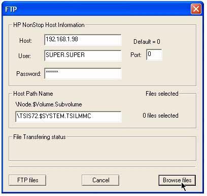 Library Media Manager Software Installation for the NonStop Server and Client Transferring Files via FTP The FTP dialog box appears. Figure 2-8. FTP Dialog Box 2.