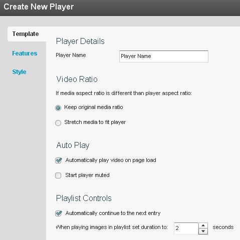 Configuring the Player Features In the Features Tab you can select the features (buttons, layers and modules) to be