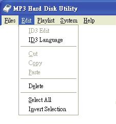 MP3 Hard Disk Utility Edit ID3 Edit: Edits selected MP3 file s ID3 information.