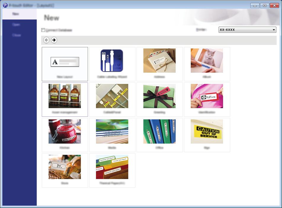 Select an option in the screen. USING P-TOUCH SOFTWARE. To create a new layout, click the [New Layout] button.