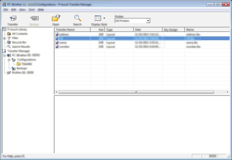USING P-TOUCH SOFTWARE To change the names of templates or other data that will be transferred, click on the desired item and enter the new name.