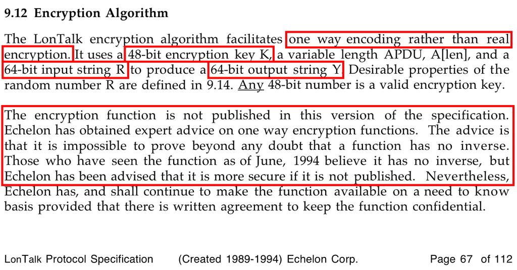 The EN14908 Encryption Algorithm Source: http://www.lonworks.org.