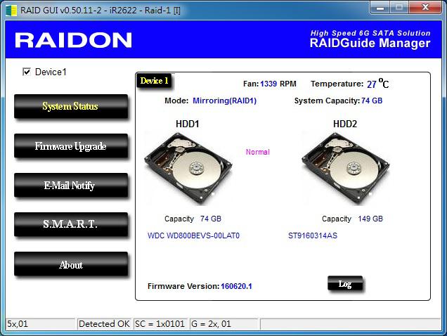 9. GUI 功能說明與韌體更新 使用者可以透過光碟來安裝 GUI 軟體, 藉此監控 ir2622 的狀態 HDD1 等於