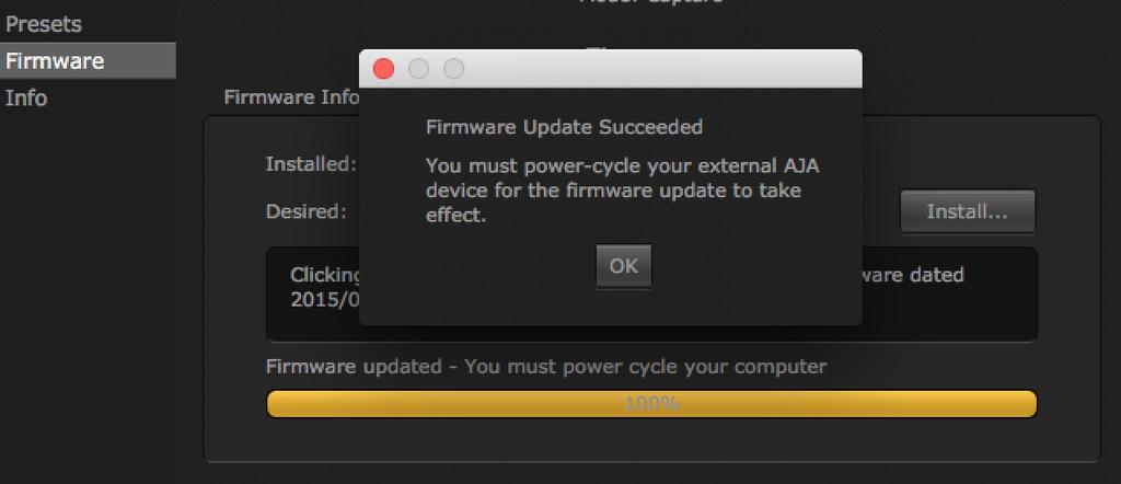Figure 9. Update Completed You will need to power-cycle your Io Express and your computer to finish the update.