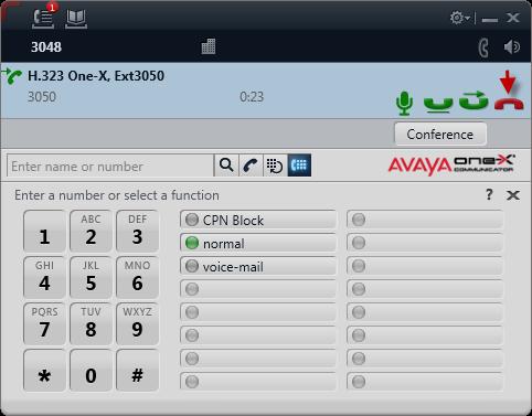 To End a Call: Press the red telephone handset icon on Avaya one-x Communicator to end a call.