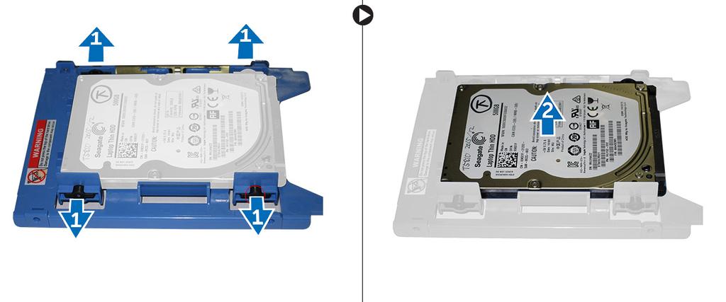 7. If a 3.5 inch hard drive is installed, flex the hard-drive bracket on both sides to loosen the hard drive. 8.