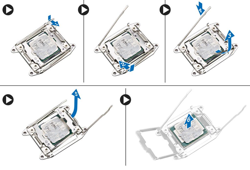 NOTE: Damaging pins during removal of the processor can cause damage to the processor. 4. Repeat the above steps to remove the second processor (if available) from the computer.