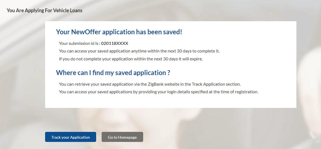 3.16 Submitted Application Confirmation The confirmation page is displayed once you have submitted your application.