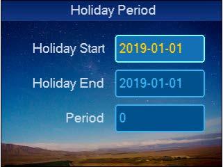 4.3.1.2 Holiday period Holiday period setup includes lock hold time and timeout time. Lock hold time: after you swipe card, period the lock remains unlocked, it will auto lock once this period ends.