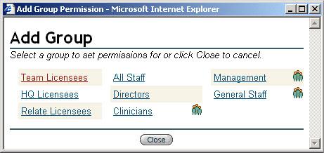 Team Licensees will be added to the list of Groups/Users shown on the Permissions screen.