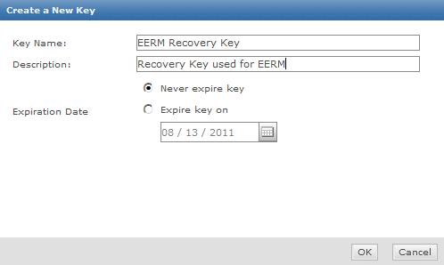 3 Type a name EERM Recovery Key and description for the key Used for