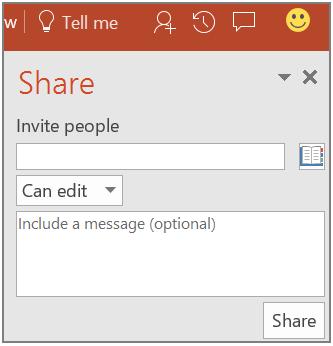invite people to the presentation directly from within PowerPoint, or send a PDF or