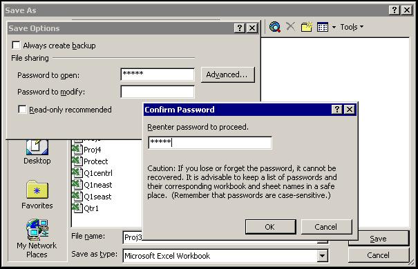 Lesson 8 - Using Worksheet Protection Excel 2003: Level 3 Assigning a password You can also use the Security page in the Options dialog box to assign a password.