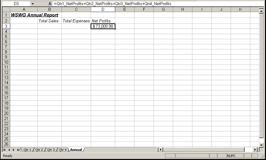 Appendix 2 Working With Range Names Excel 2003: Level 3 Using range names in a 3-D formula If you make a typing error or misspell a name, the #NAME? error appears in the cell. Procedures 1.