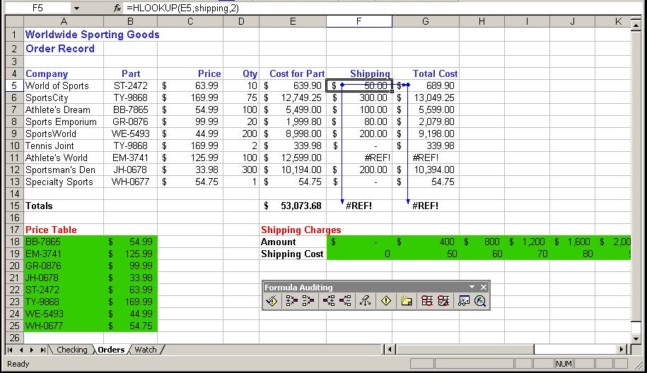 Lesson 2 - Using Auditing Tools Excel 2003: Level 3 Displaying dependent cells To select the cell at the other end of a blue or red tracer arrow, you can double-click the arrow.