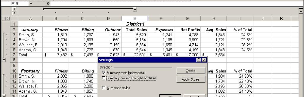 Excel 2003: Level 3 Lesson 3 - Working with Outlines Step-by-Step Collapse and expand the details in an outline. If necessary, go to the District 1 