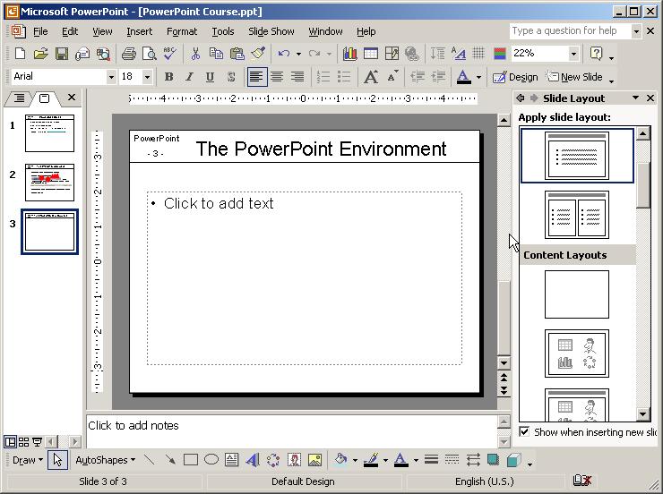 - 6 - The PowerPoint Environment Title bar Menu bar Formating bar(s) Rulers